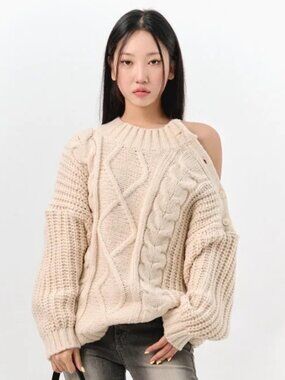 Korean Fashion Lewkin Chunky Oversized Cable Knit Sweater - One Size